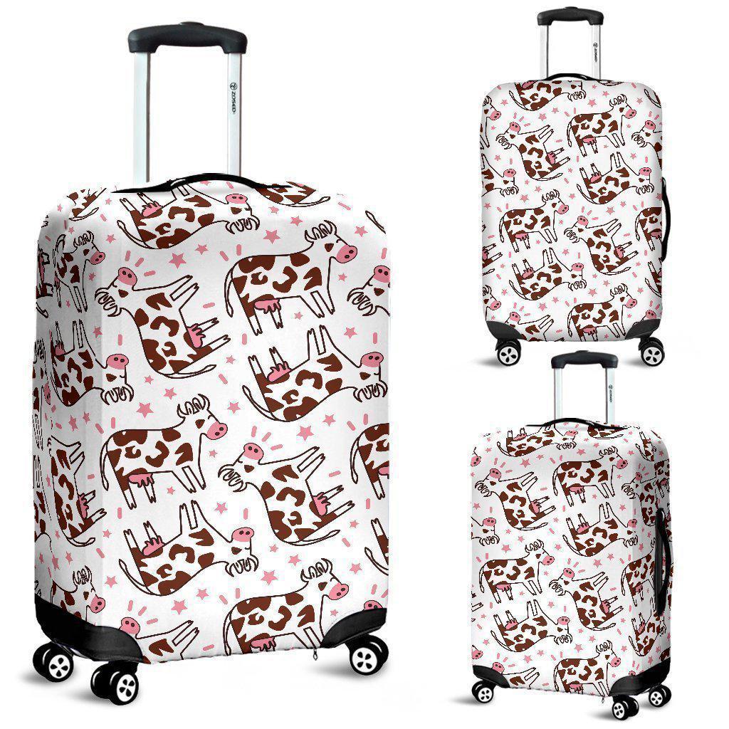 Cartoon Happy Dairy Cow Pattern Print Luggage Cover GearFrost