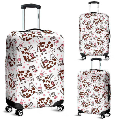 Cartoon Happy Dairy Cow Pattern Print Luggage Cover GearFrost