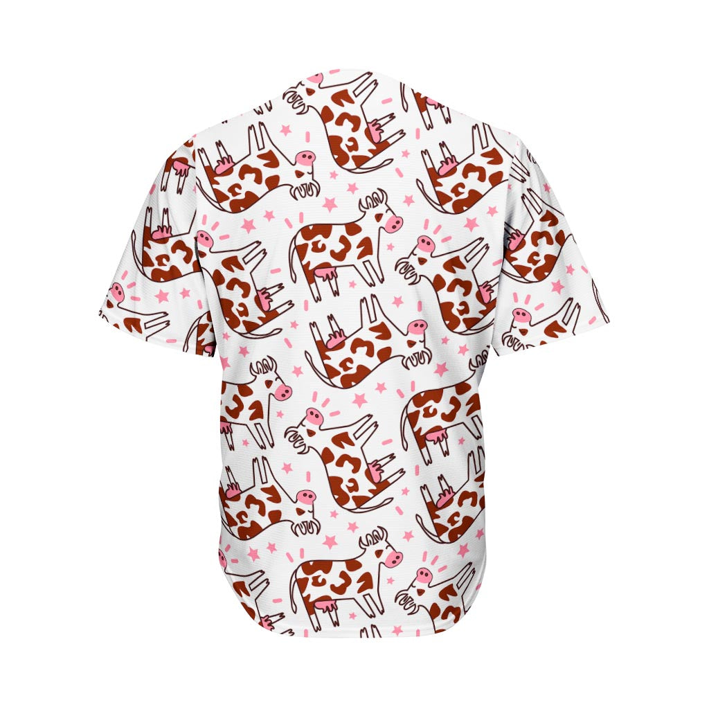 Cartoon Happy Dairy Cow Pattern Print Men's Baseball Jersey