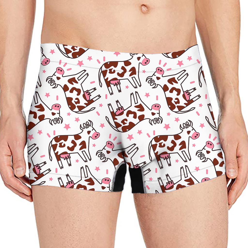 Cartoon Happy Dairy Cow Pattern Print Men's Boxer Briefs