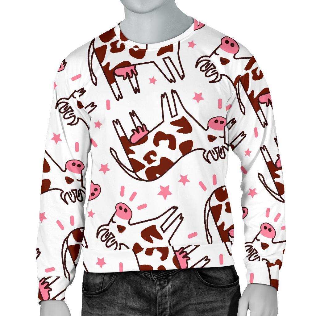 Cartoon Happy Dairy Cow Pattern Print Men's Crewneck Sweatshirt GearFrost