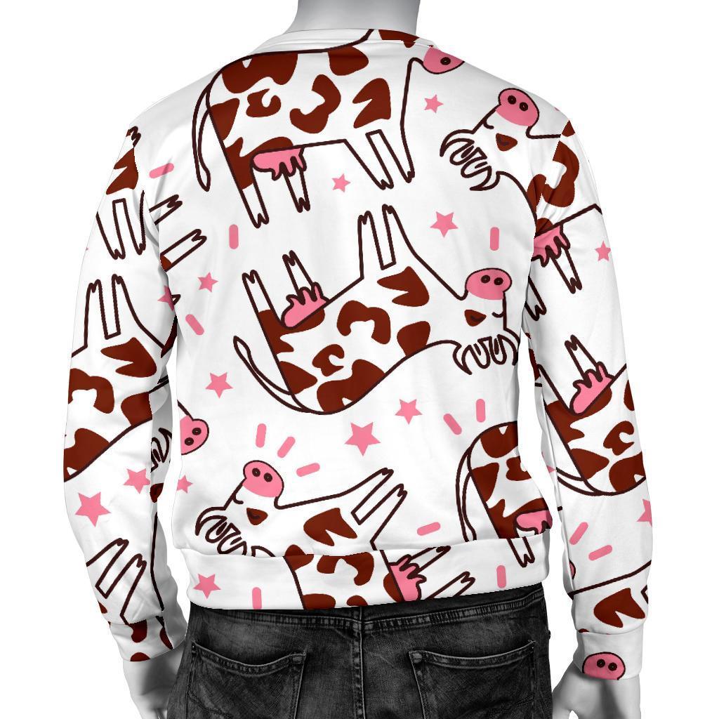 Cartoon Happy Dairy Cow Pattern Print Men's Crewneck Sweatshirt GearFrost