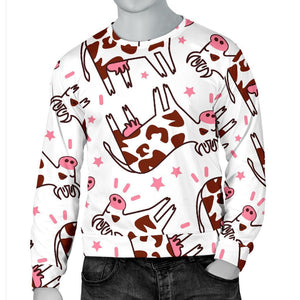 Cartoon Happy Dairy Cow Pattern Print Men's Crewneck Sweatshirt GearFrost