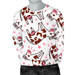 Cartoon Happy Dairy Cow Pattern Print Men's Crewneck Sweatshirt GearFrost