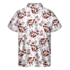 Cartoon Happy Dairy Cow Pattern Print Men's Short Sleeve Shirt