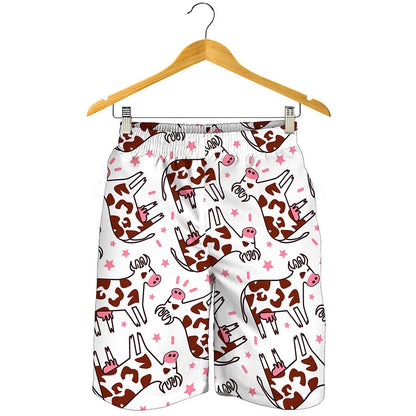 Cartoon Happy Dairy Cow Pattern Print Men's Shorts