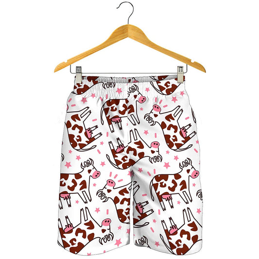 Cartoon Happy Dairy Cow Pattern Print Men's Shorts