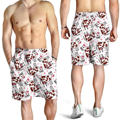 Cartoon Happy Dairy Cow Pattern Print Men's Shorts