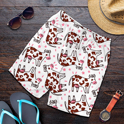 Cartoon Happy Dairy Cow Pattern Print Men's Shorts