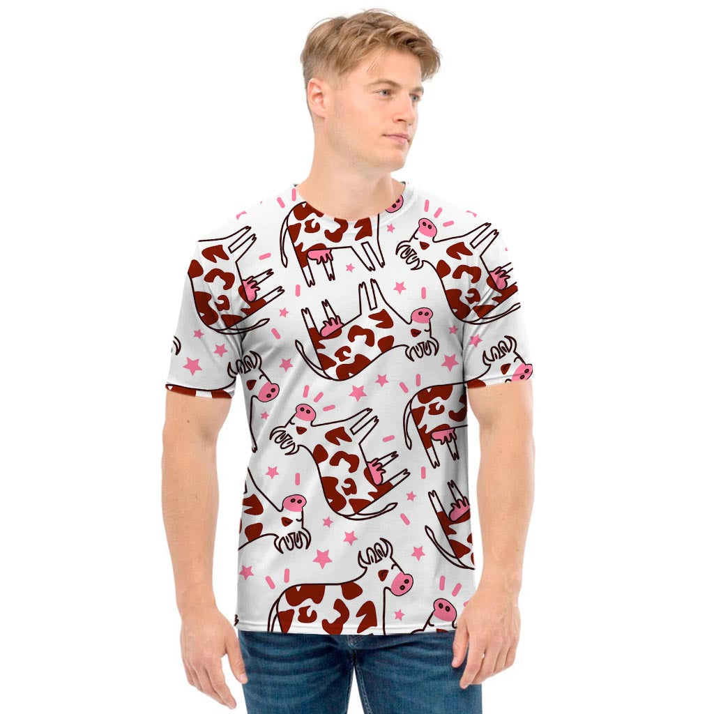 Cartoon Happy Dairy Cow Pattern Print Men's T-Shirt