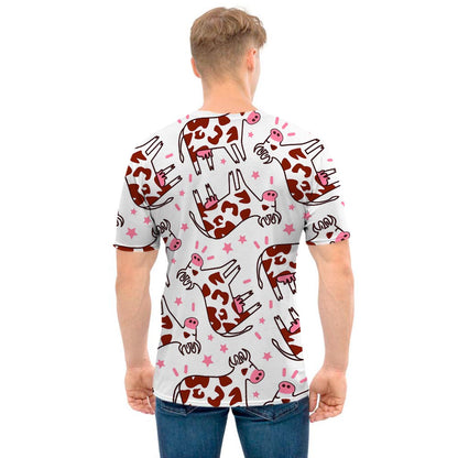Cartoon Happy Dairy Cow Pattern Print Men's T-Shirt