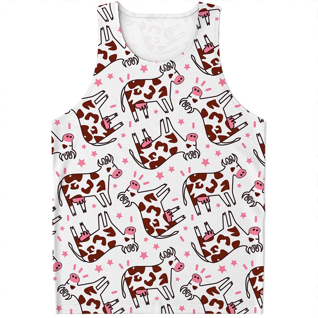 Cartoon Happy Dairy Cow Pattern Print Men's Tank Top