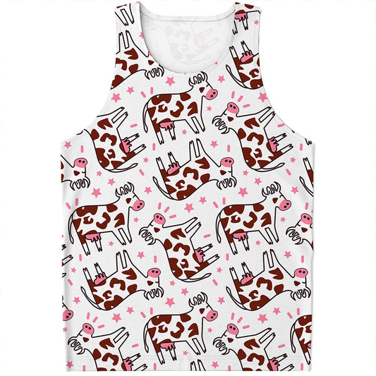 Cartoon Happy Dairy Cow Pattern Print Men's Tank Top