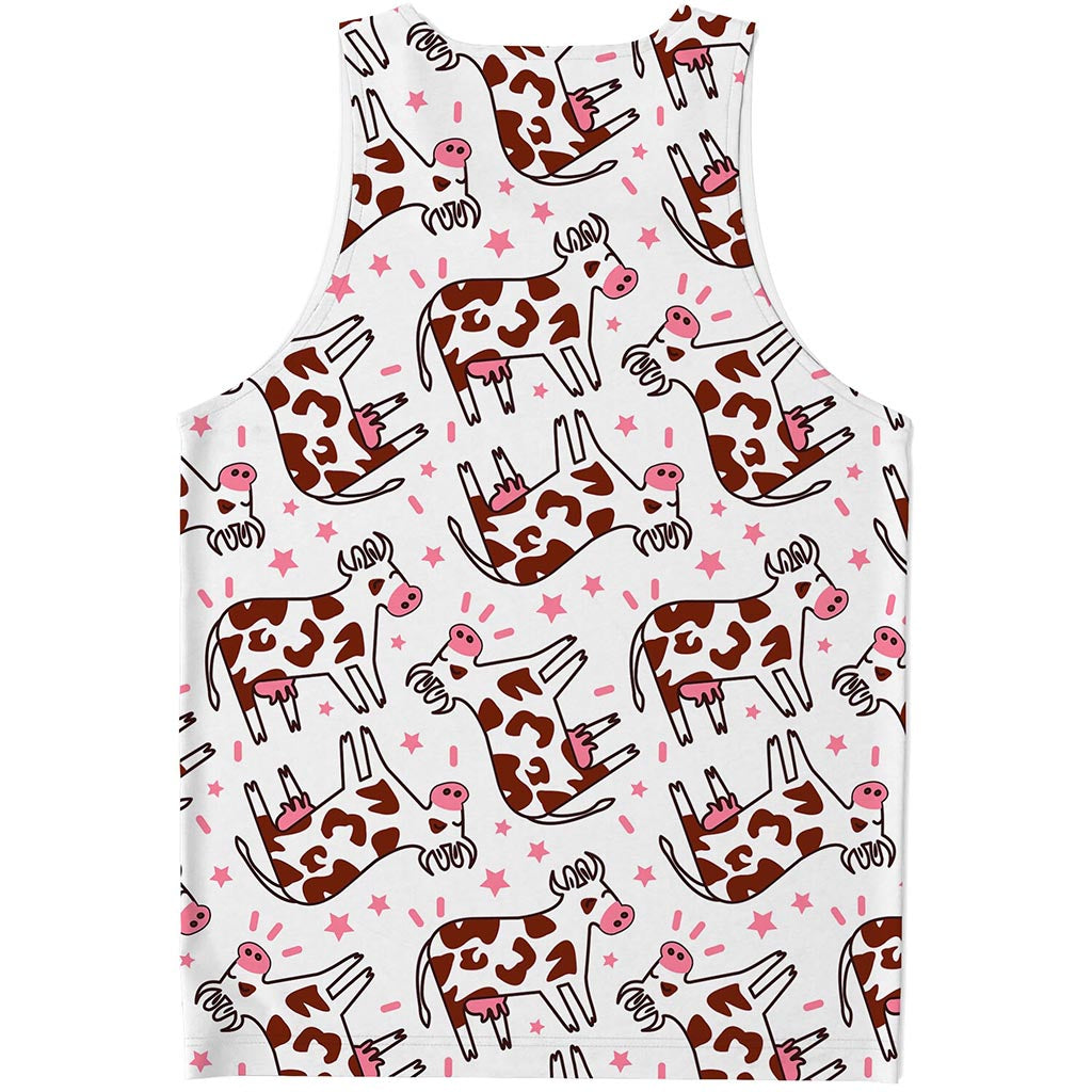 Cartoon Happy Dairy Cow Pattern Print Men's Tank Top