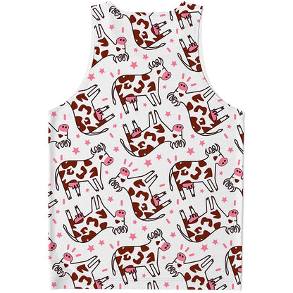 Cartoon Happy Dairy Cow Pattern Print Men's Tank Top