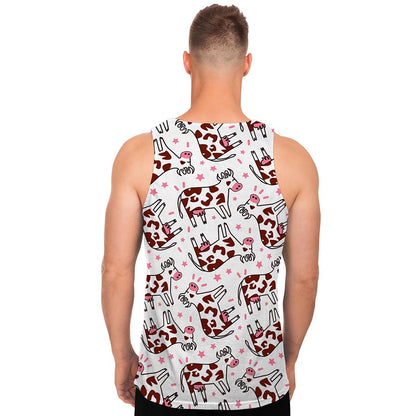 Cartoon Happy Dairy Cow Pattern Print Men's Tank Top