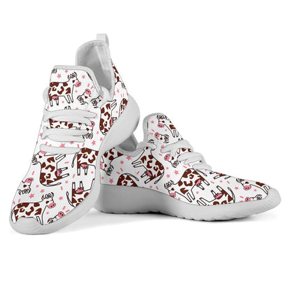 Cartoon Happy Dairy Cow Pattern Print Mesh Knit Shoes GearFrost