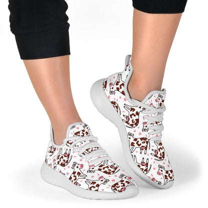 Cartoon Happy Dairy Cow Pattern Print Mesh Knit Shoes GearFrost
