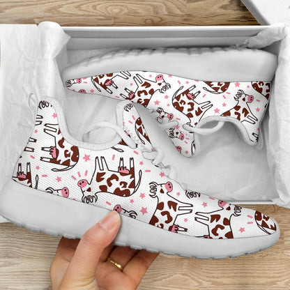 Cartoon Happy Dairy Cow Pattern Print Mesh Knit Shoes GearFrost