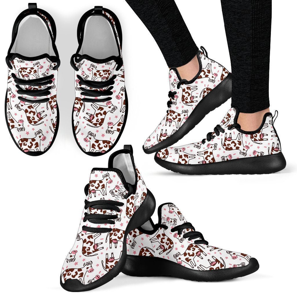 Cartoon Happy Dairy Cow Pattern Print Mesh Knit Shoes GearFrost
