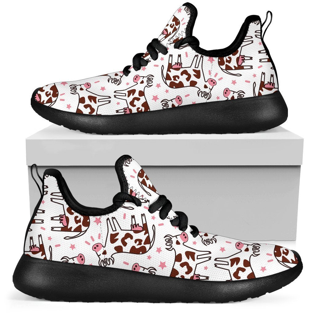 Cartoon Happy Dairy Cow Pattern Print Mesh Knit Shoes GearFrost