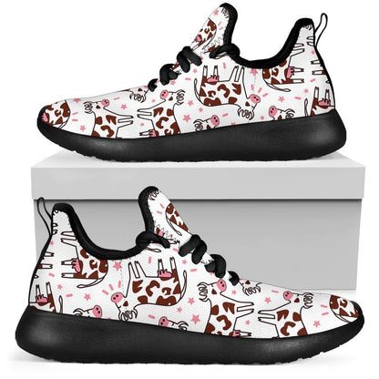 Cartoon Happy Dairy Cow Pattern Print Mesh Knit Shoes GearFrost
