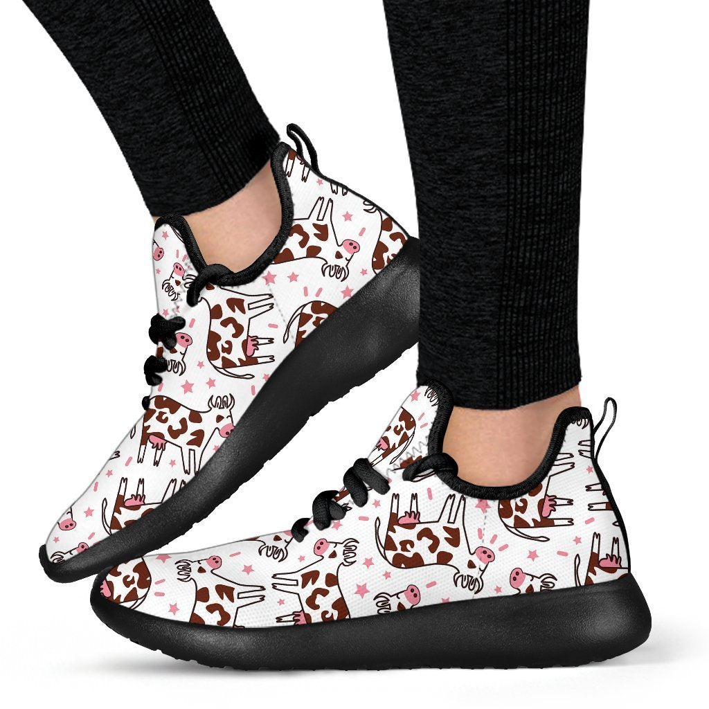 Cartoon Happy Dairy Cow Pattern Print Mesh Knit Shoes GearFrost
