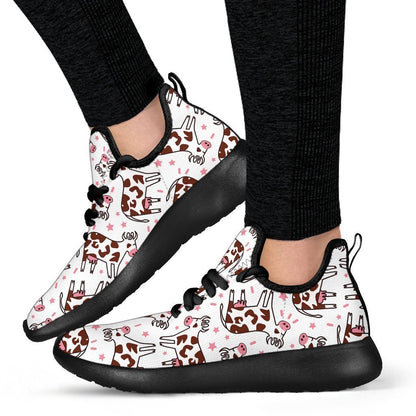 Cartoon Happy Dairy Cow Pattern Print Mesh Knit Shoes GearFrost