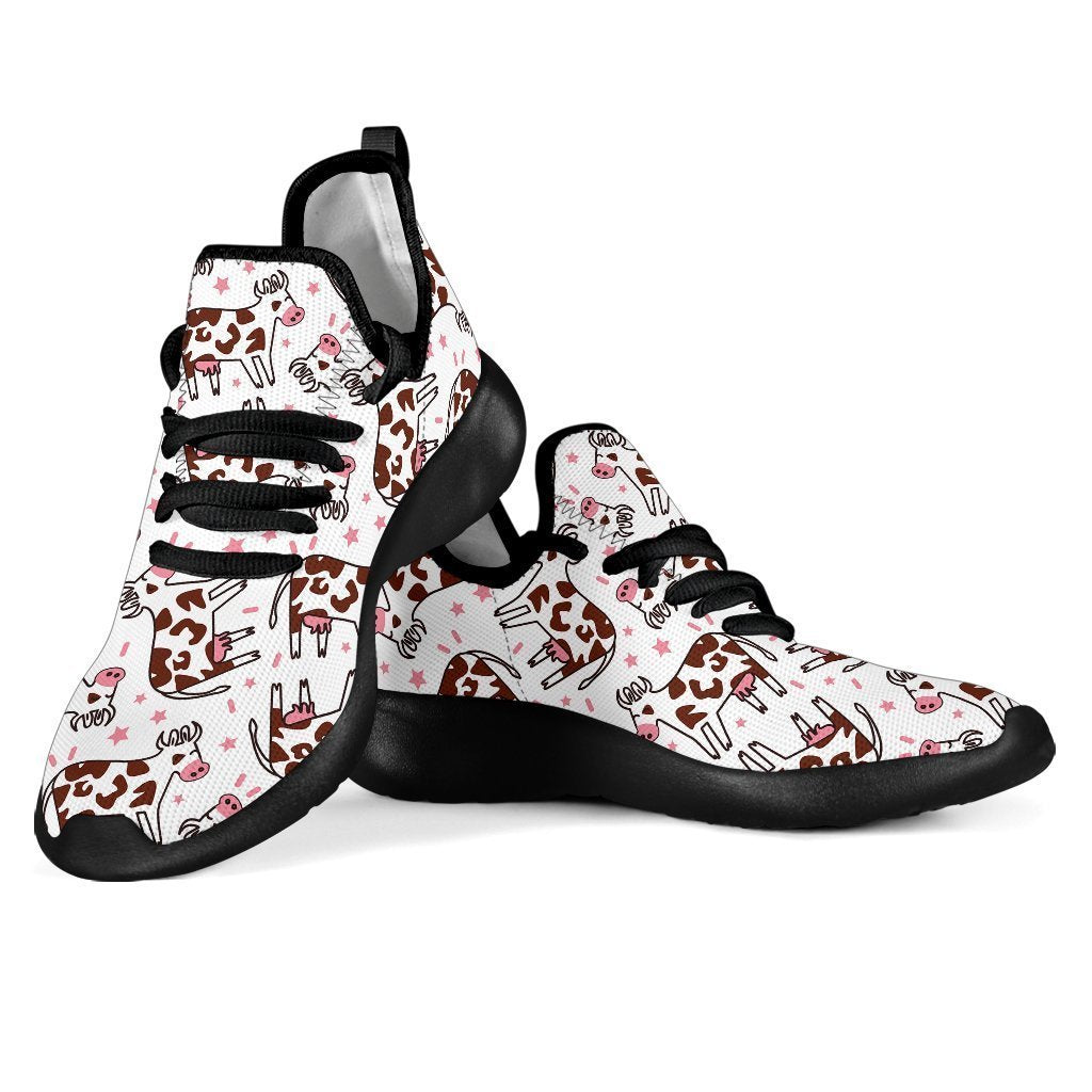 Cartoon Happy Dairy Cow Pattern Print Mesh Knit Shoes GearFrost