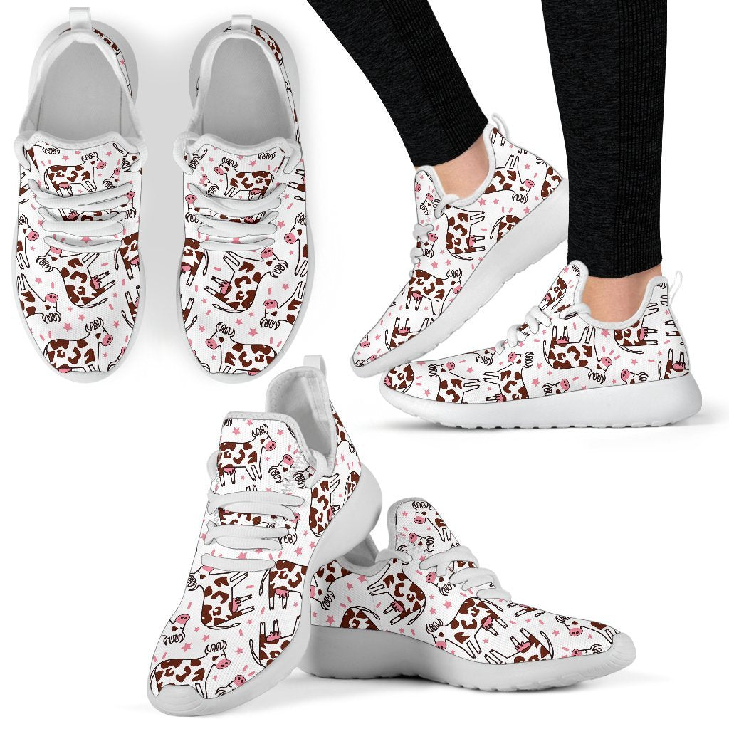 Cartoon Happy Dairy Cow Pattern Print Mesh Knit Shoes GearFrost