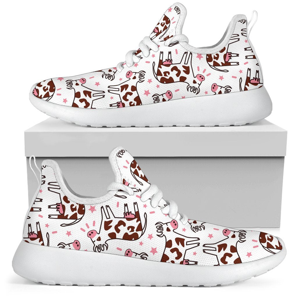 Cartoon Happy Dairy Cow Pattern Print Mesh Knit Shoes GearFrost