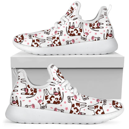 Cartoon Happy Dairy Cow Pattern Print Mesh Knit Shoes GearFrost