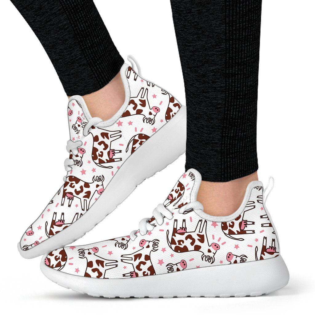 Cartoon Happy Dairy Cow Pattern Print Mesh Knit Shoes GearFrost