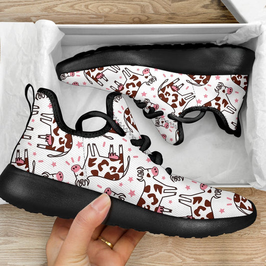Cartoon Happy Dairy Cow Pattern Print Mesh Knit Shoes GearFrost