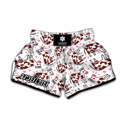 Cartoon Happy Dairy Cow Pattern Print Muay Thai Boxing Shorts