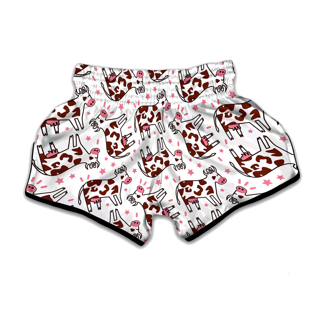 Cartoon Happy Dairy Cow Pattern Print Muay Thai Boxing Shorts