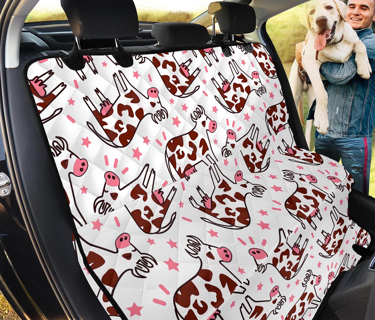 Cartoon Happy Dairy Cow Pattern Print Pet Car Back Seat Cover