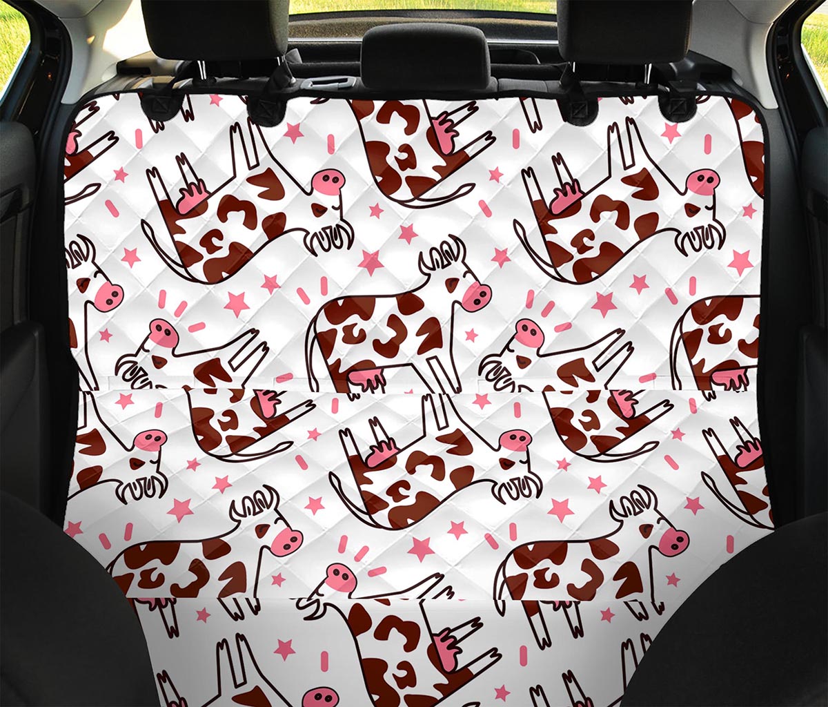 Cartoon Happy Dairy Cow Pattern Print Pet Car Back Seat Cover