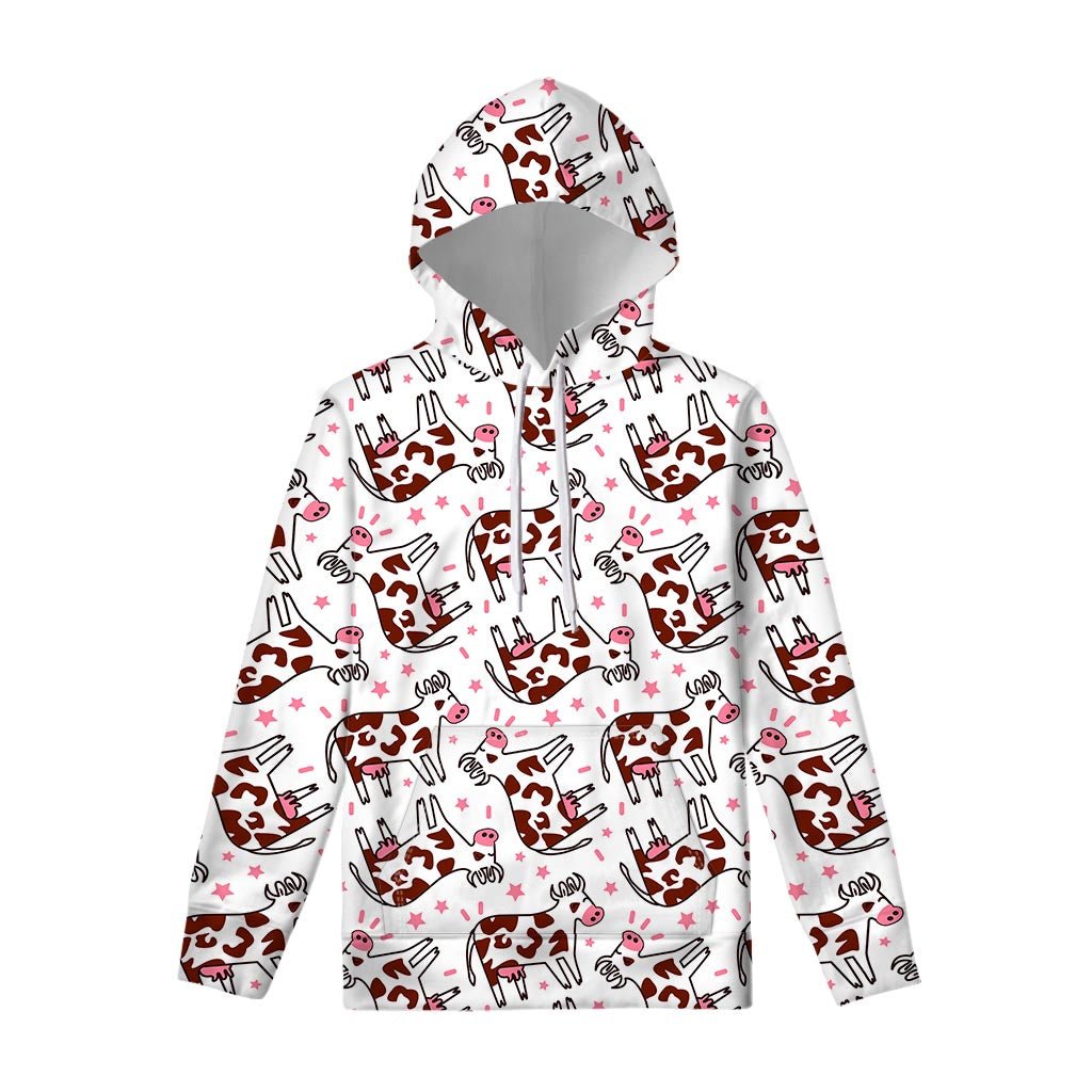 Cartoon Happy Dairy Cow Pattern Print Pullover Hoodie