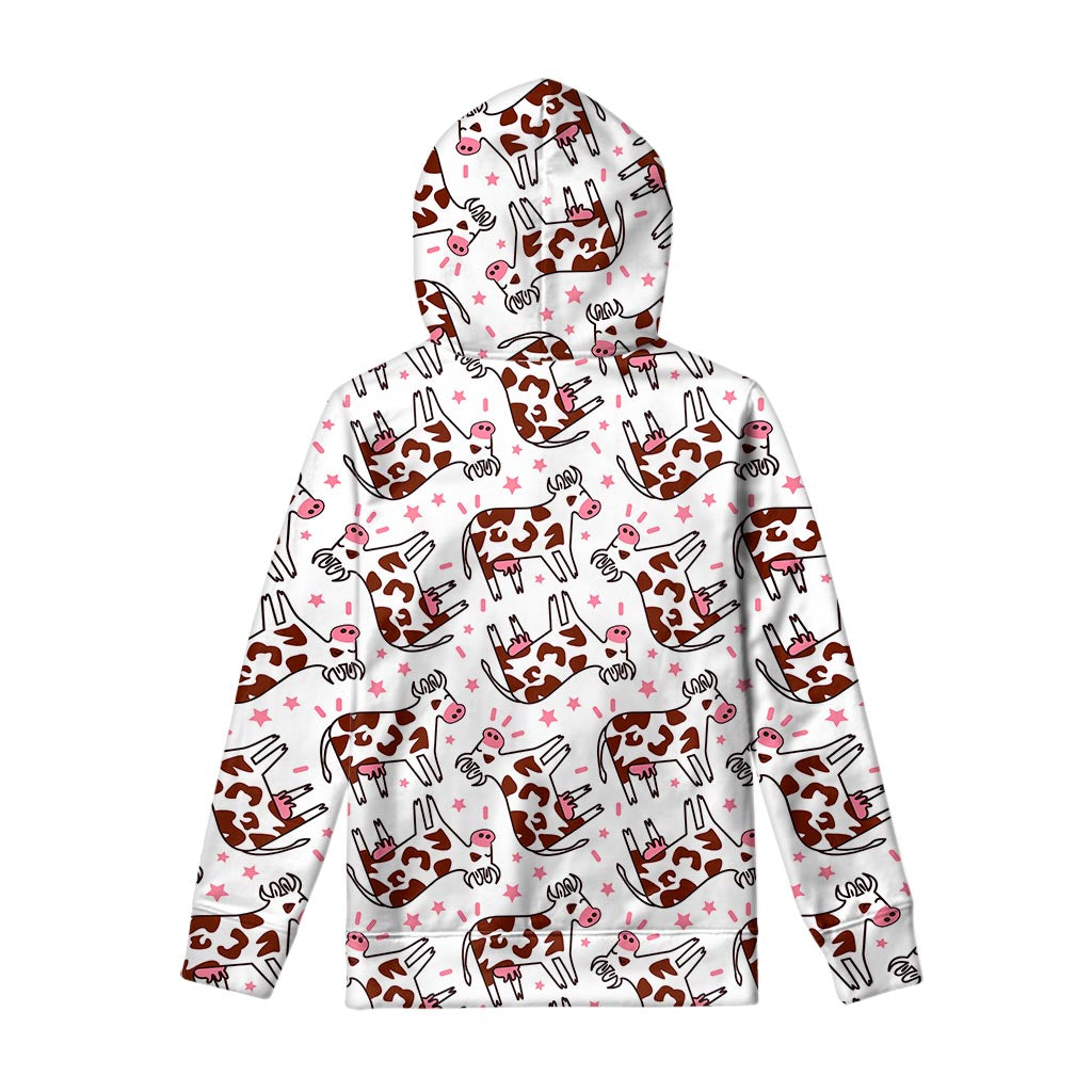 Cartoon Happy Dairy Cow Pattern Print Pullover Hoodie