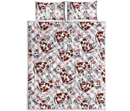 Cartoon Happy Dairy Cow Pattern Print Quilt Bed Set