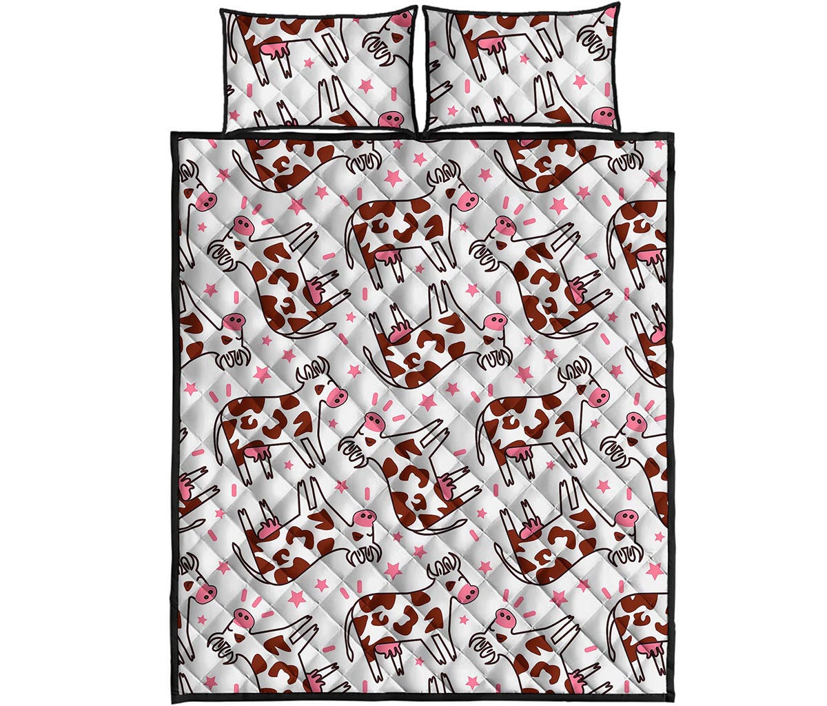 Cartoon Happy Dairy Cow Pattern Print Quilt Bed Set