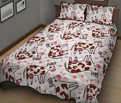 Cartoon Happy Dairy Cow Pattern Print Quilt Bed Set