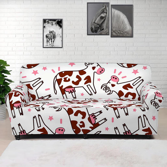 Cartoon Happy Dairy Cow Pattern Print Sofa Cover
