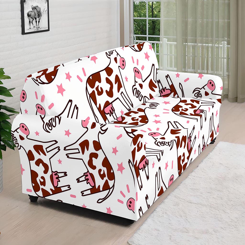 Cartoon Happy Dairy Cow Pattern Print Sofa Cover