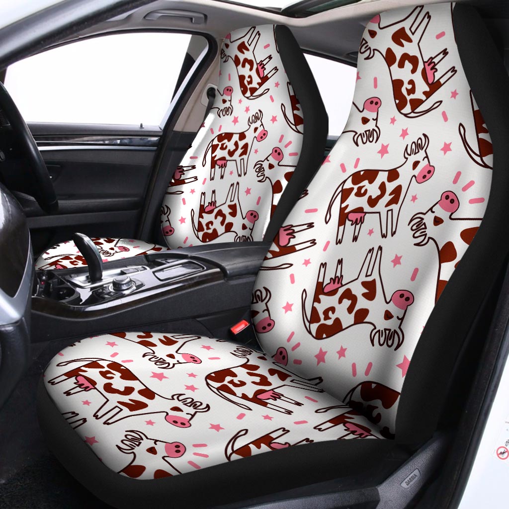 Cartoon Happy Dairy Cow Pattern Print Universal Fit Car Seat Covers