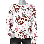 Cartoon Happy Dairy Cow Pattern Print Women's Crewneck Sweatshirt GearFrost