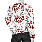 Cartoon Happy Dairy Cow Pattern Print Women's Crewneck Sweatshirt GearFrost