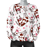 Cartoon Happy Dairy Cow Pattern Print Women's Crewneck Sweatshirt GearFrost