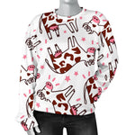 Cartoon Happy Dairy Cow Pattern Print Women's Crewneck Sweatshirt GearFrost